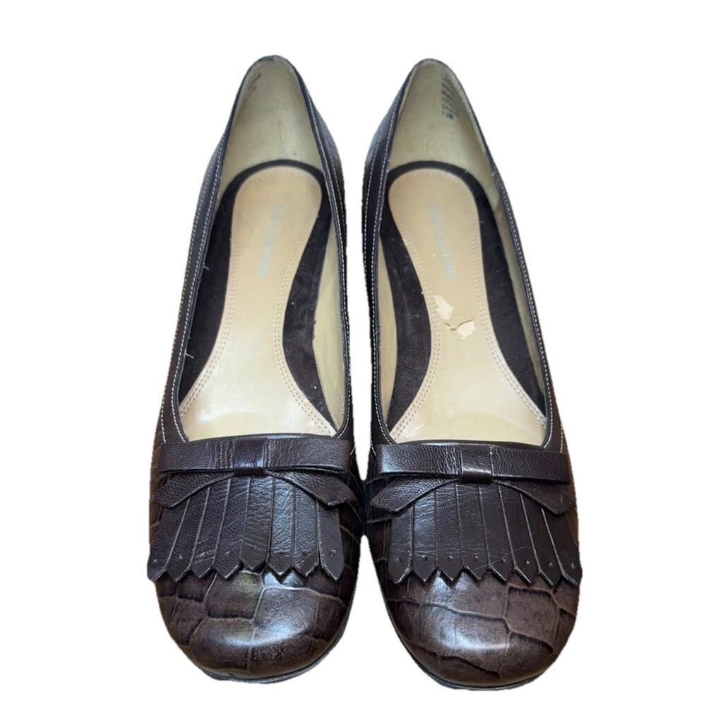 Naturalizer Leather Fringe Loafer Womens Dahlia Embossed Croc Print Brown Sz 7.5 - Picture 2 of 7